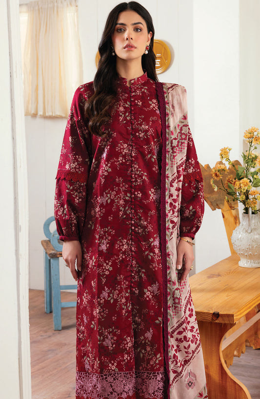 Zync by Florent Embroidered Lawn Unstitched 3 Piece Suit - ZY-01 A - FL25ZYL - Maroon - Summer Collection