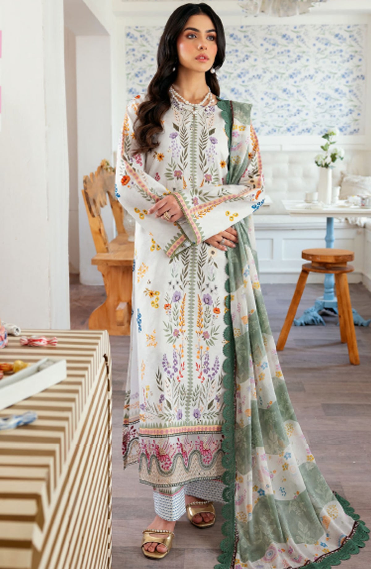 Zync by Florent Embroidered Lawn Unstitched 3 Piece Suit - ZY-02 A - FL25ZYL - Off White - Summer Collection