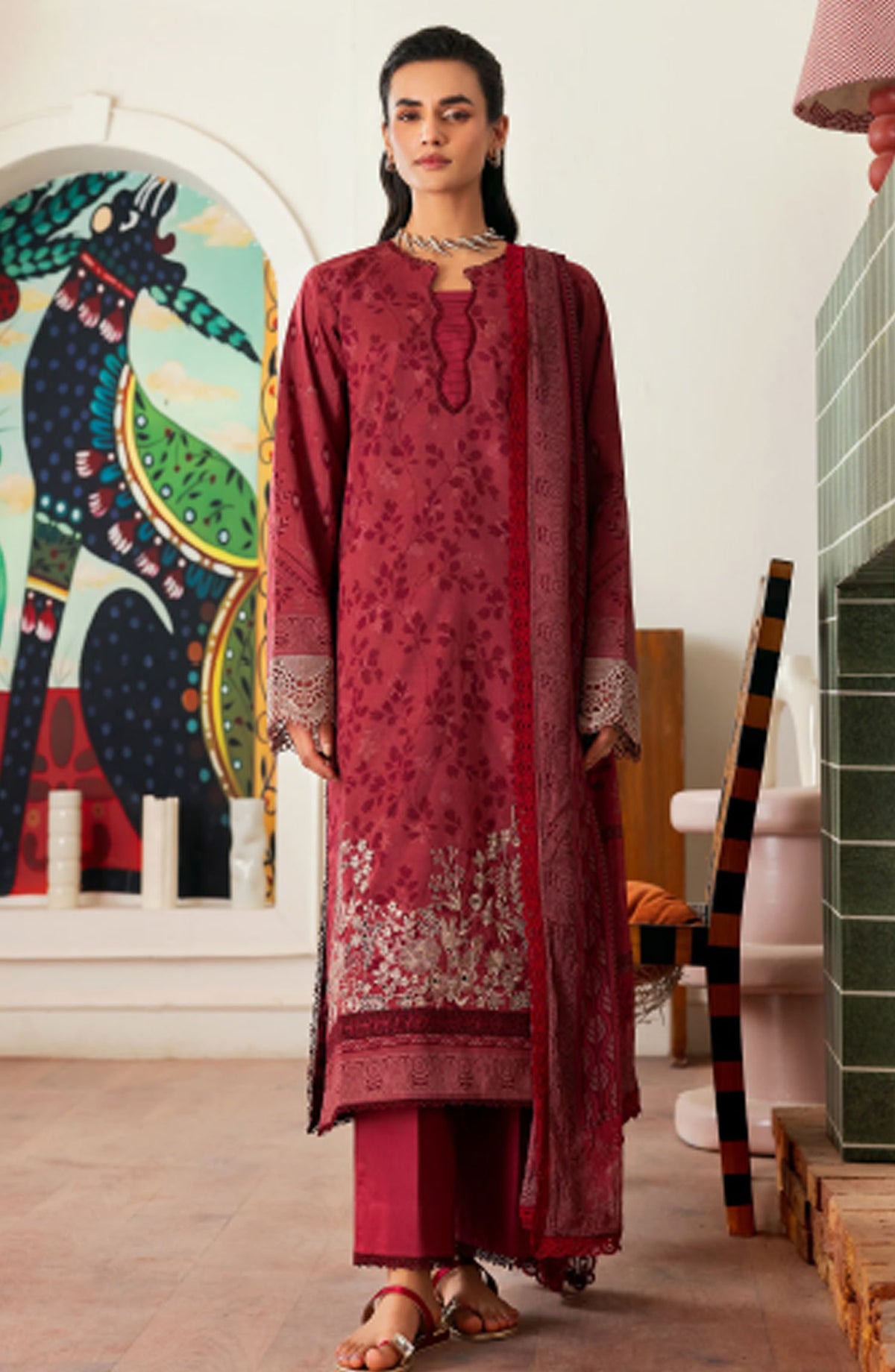 Zync by Florent Embroidered Lawn Unstitched 3 Piece Suit - ZY-08 - FL25ZYL - Red - Summer Collection