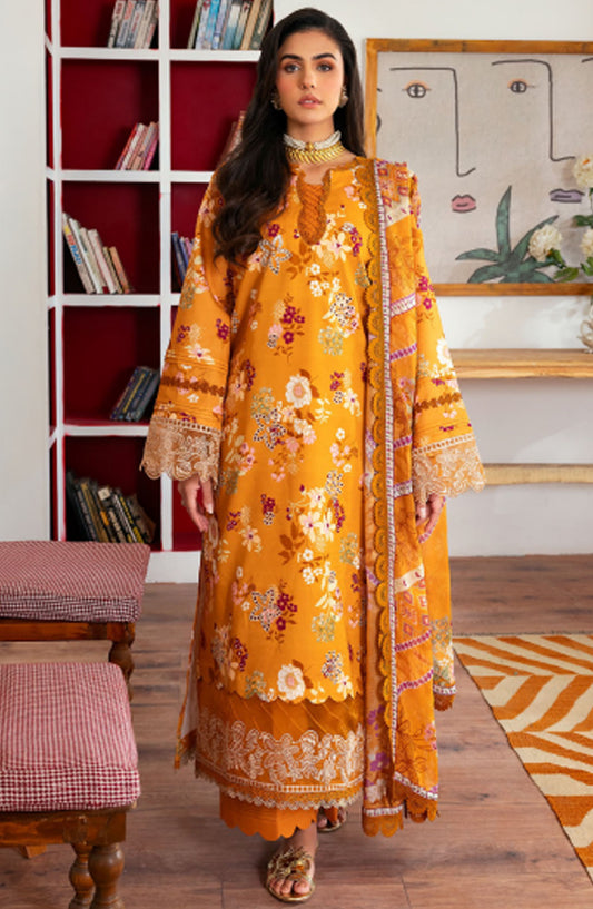 Zync by Florent Embroidered Lawn Unstitched 3 Piece Suit - ZY-10 - FL25ZYL - Mustard - Summer Collection