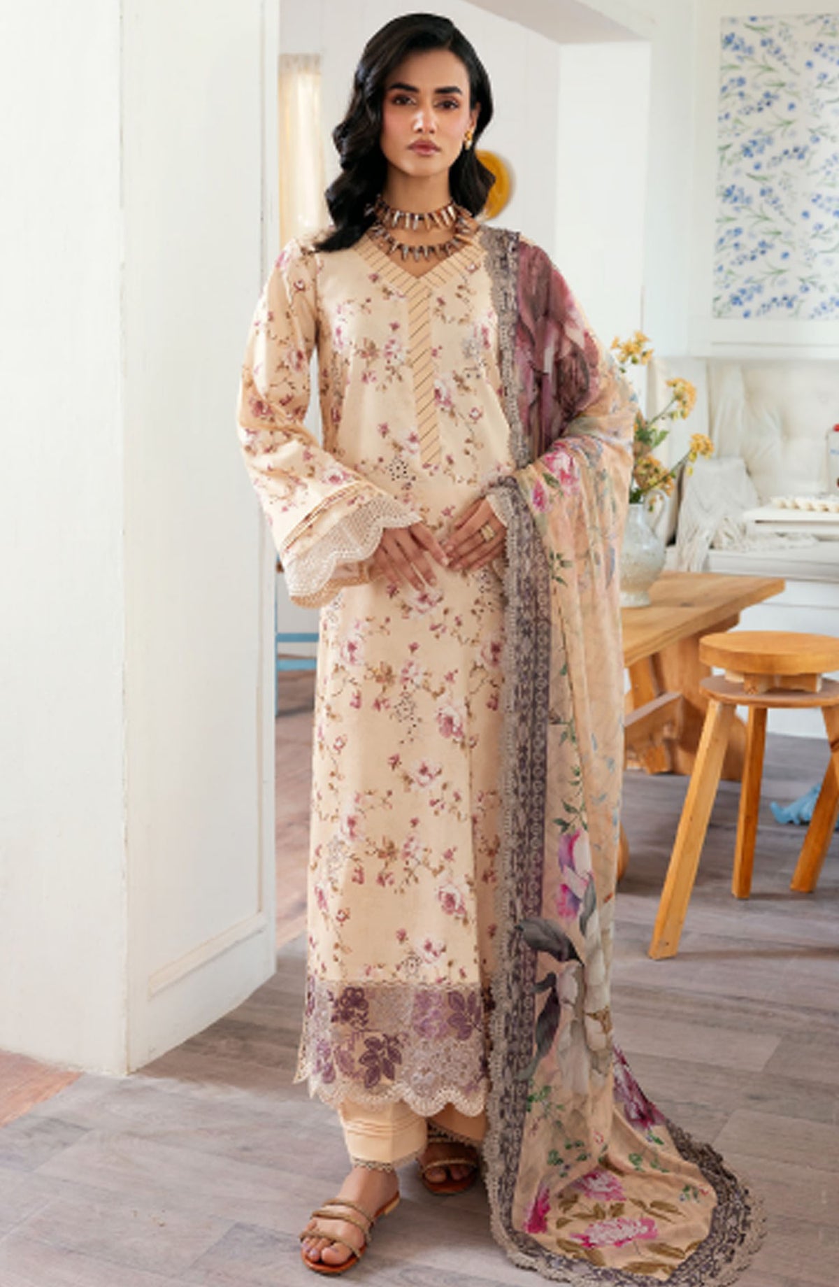 Zync by Florent Embroidered Lawn Unstitched 3 Piece Suit - ZY-11 - FL25ZYL - Beige - Summer Collection