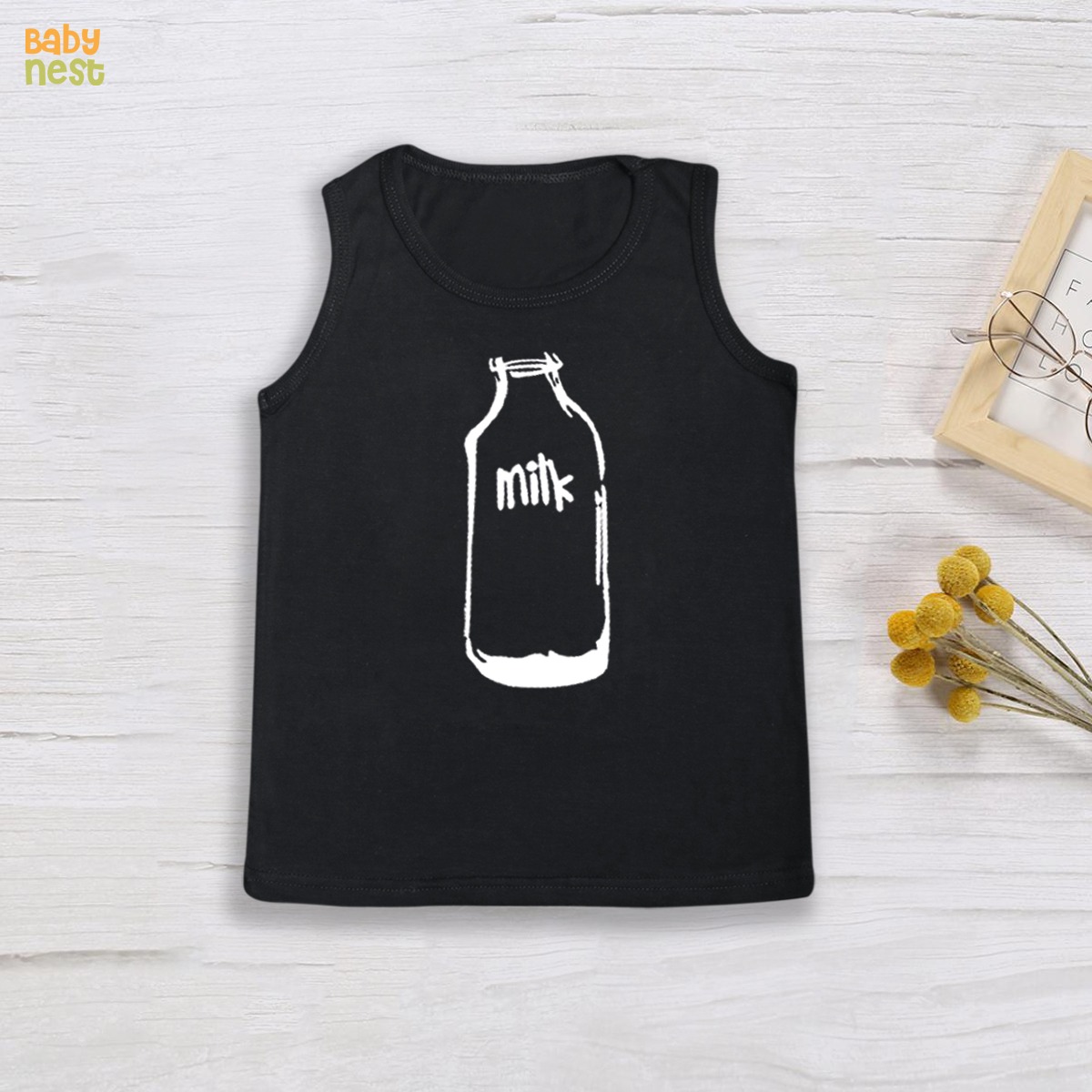 BNBBS-102 – Milk Bottle Print Sandos For Kids – Black