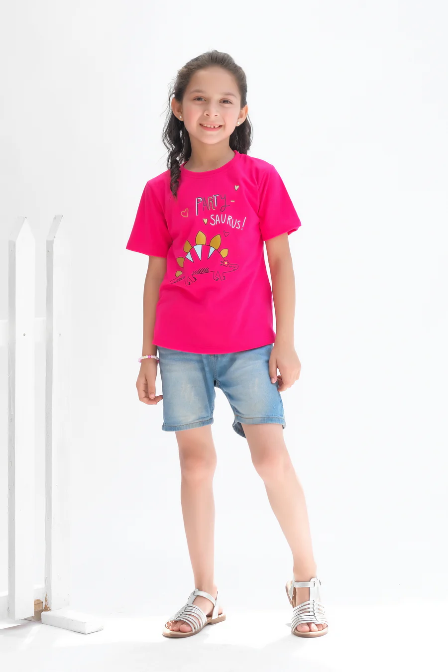 Party Saurus - Half Sleeves T-Shirts For Kids - Dark Pink
