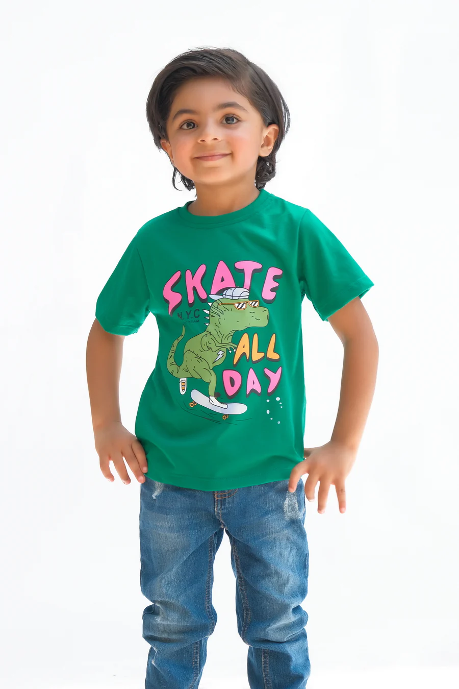 Skate All Day - Half Sleeves T-Shirts For Kids - Green - SBT-340