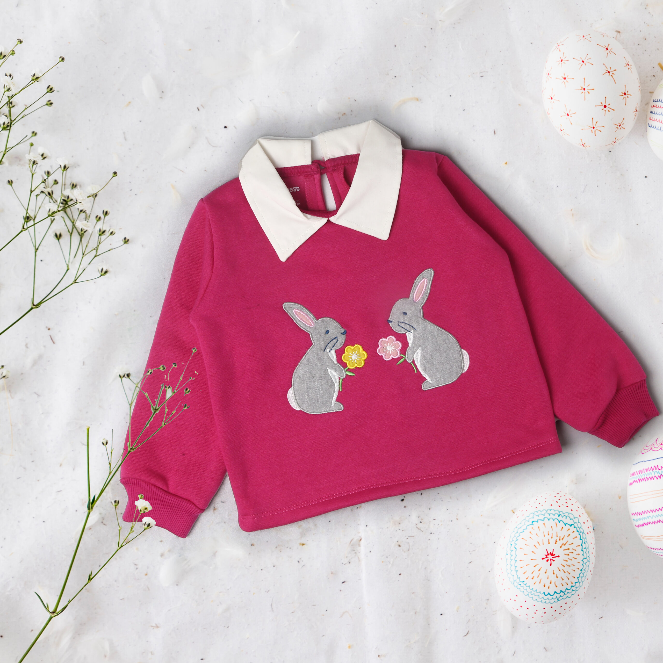 Collar Embroidery Sweatshirt for Kids - Pink