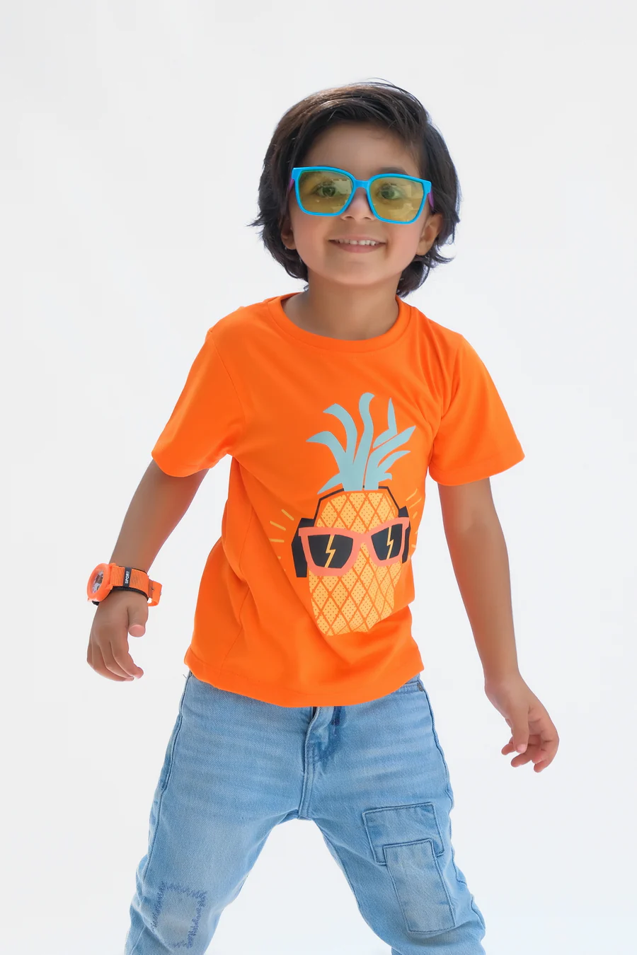 Cool Pineapple - Half Sleeves T-Shirts For Kids - Orange - SBT-336