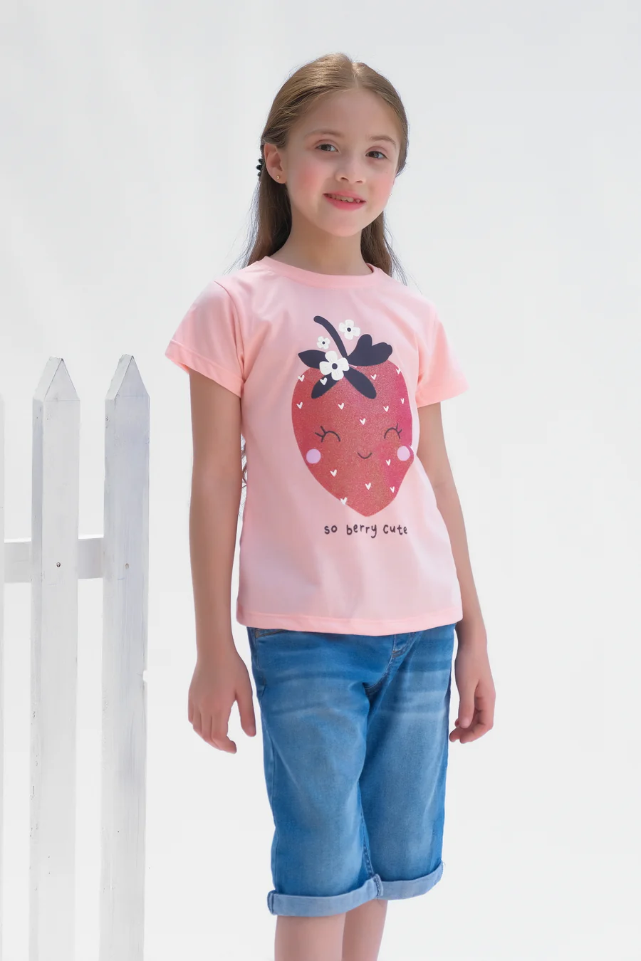 Strawberry - Half Sleeves T-Shirts For Kids - Pink - SBT-357