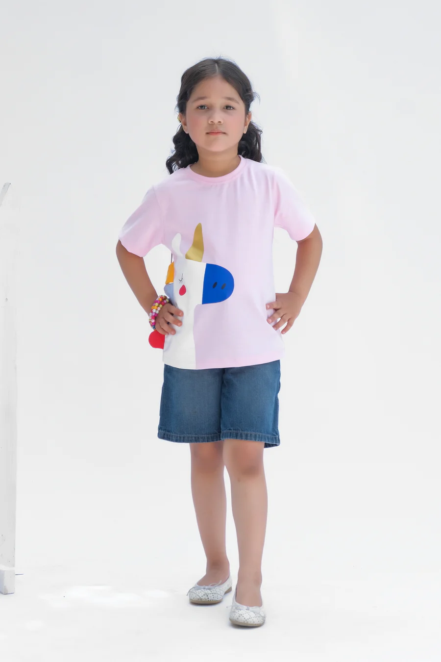 Big Unicorn Half Sleeves T-Shirts For Kids - Light Pink