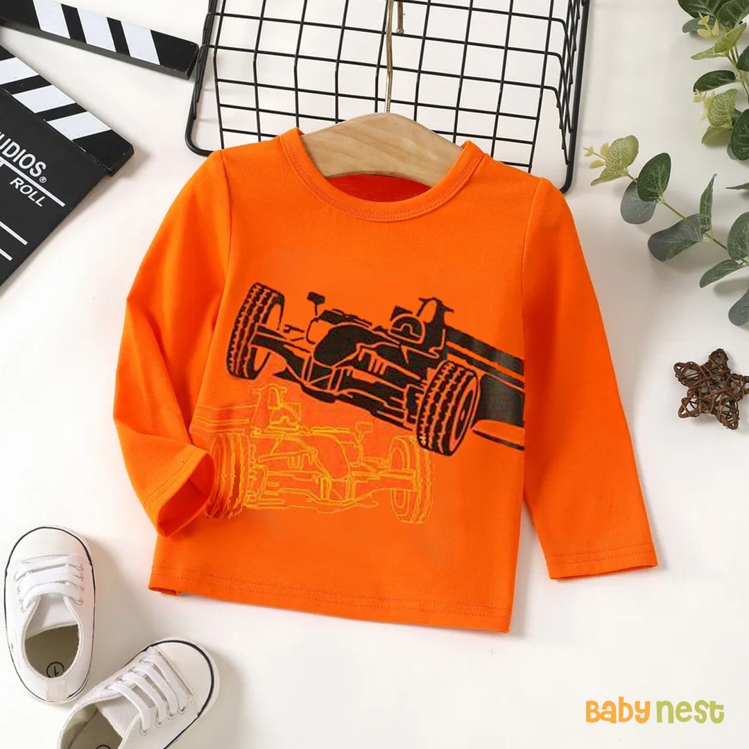 Racing Car Printed Full Sleeve T-shirt for Boys - Orange