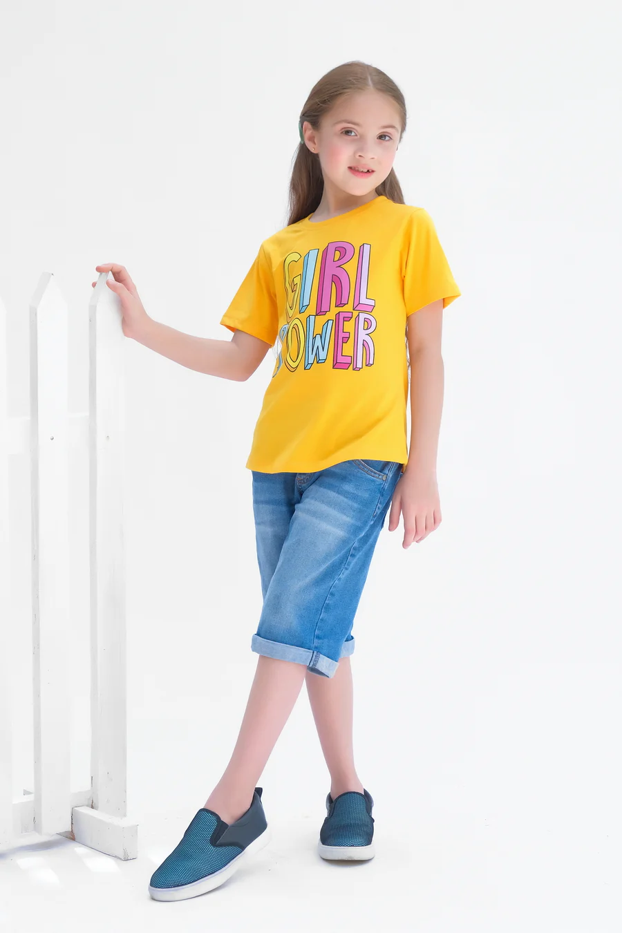 Girl Power - Half Sleeves T-Shirts For Kids - Yellow