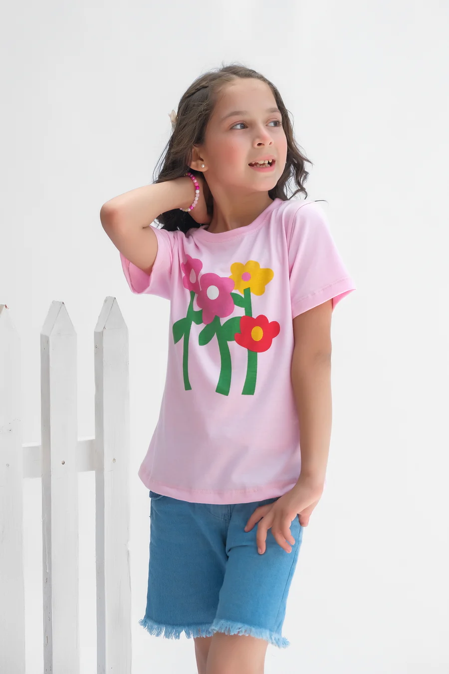 Flower - Half Sleeves T-Shirts For Kids - Pink - SBT-352