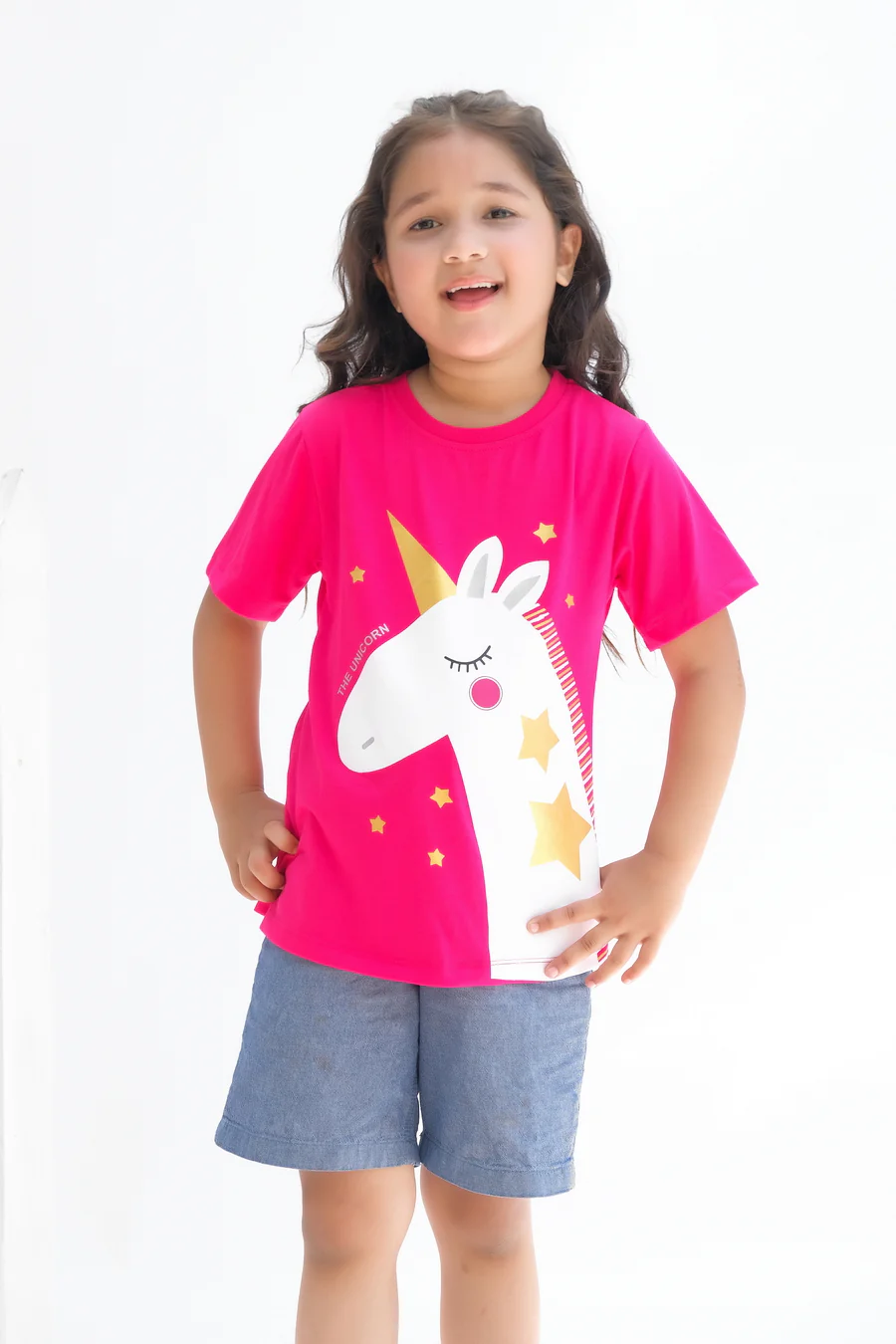 The Unicorn Star Half Sleeves T-Shirts For Kids - Dark Pink