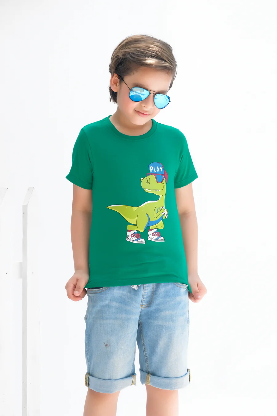 Cool Dino - Half Sleeves T-Shirts For Kids - Green - SBT-339