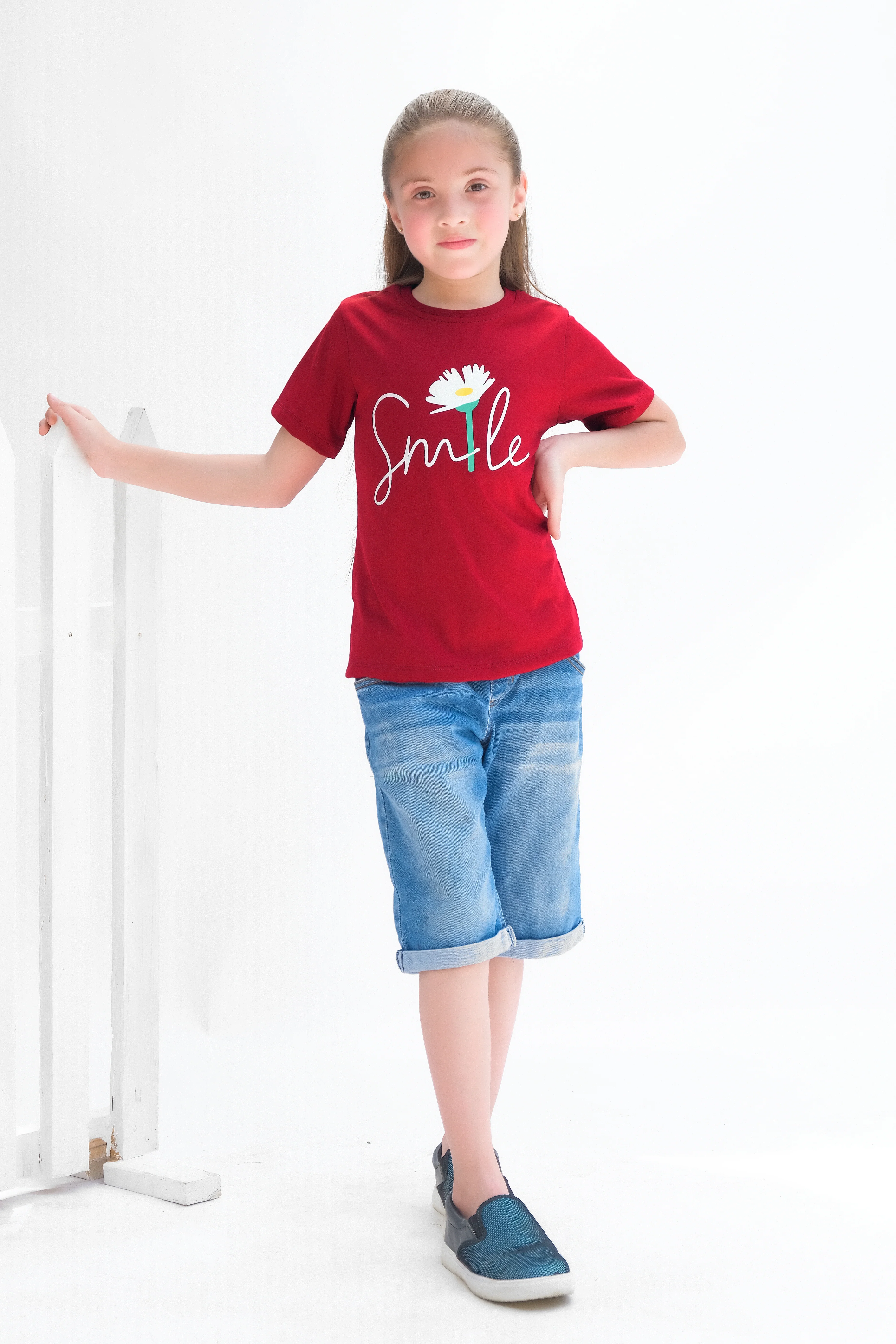 Smile - Half Sleeves T-Shirts For Kids - Maroon - SBT-353
