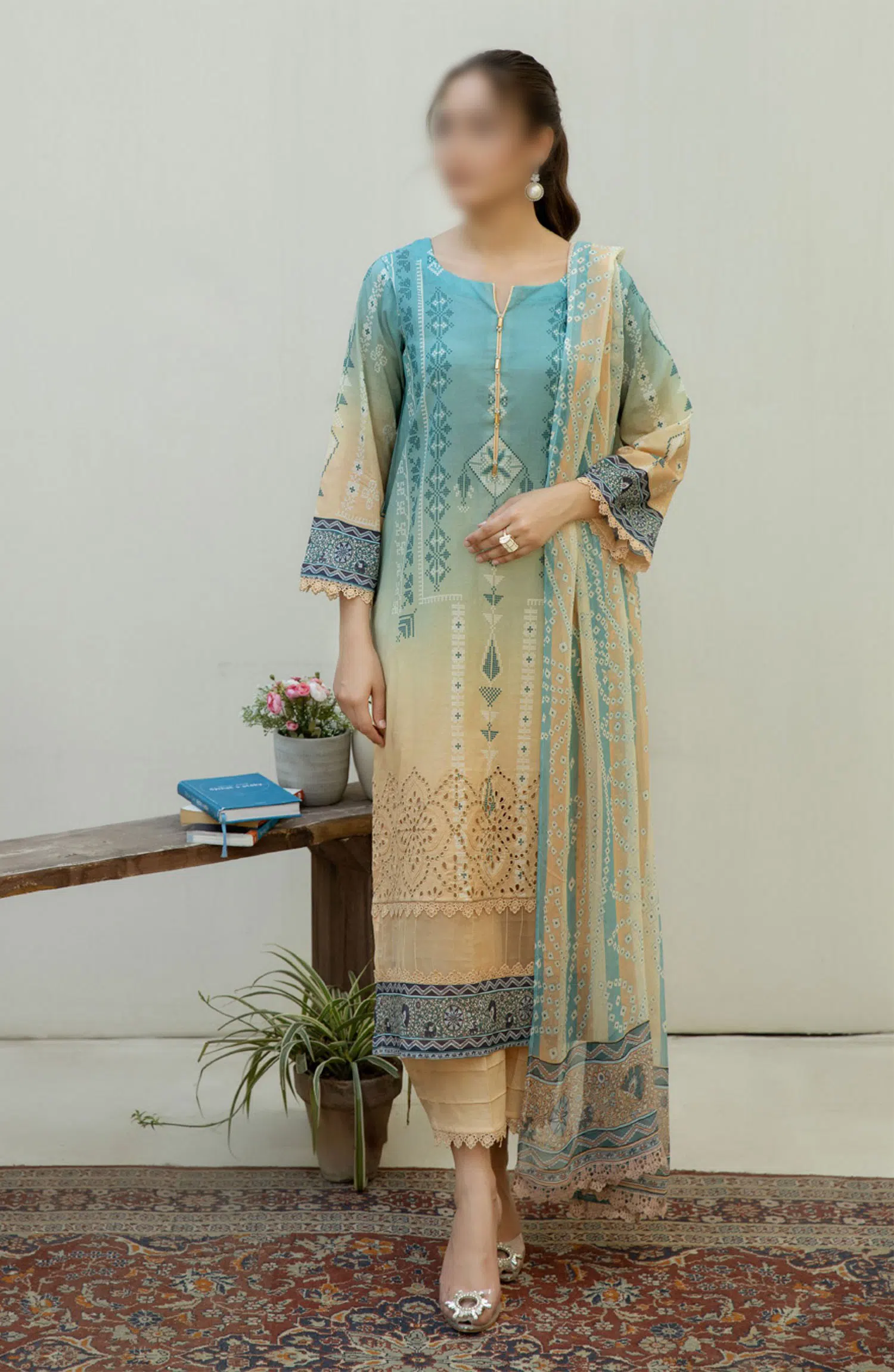 AFREEN EMBROIDERED CHIKANKARI LAWN COLLECTION - AF 115