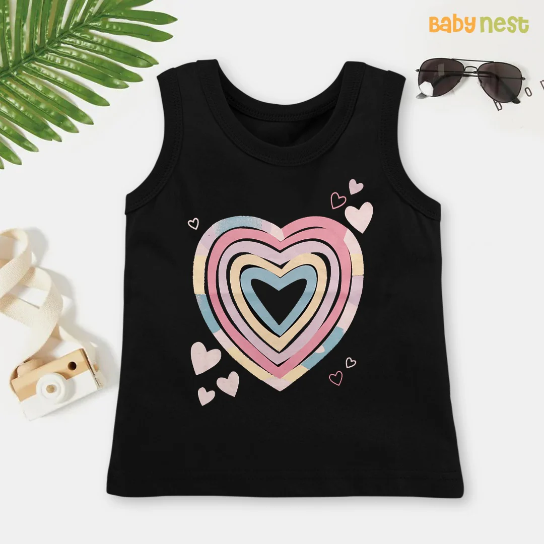 Heart Printed Sandos For Girls - Black
