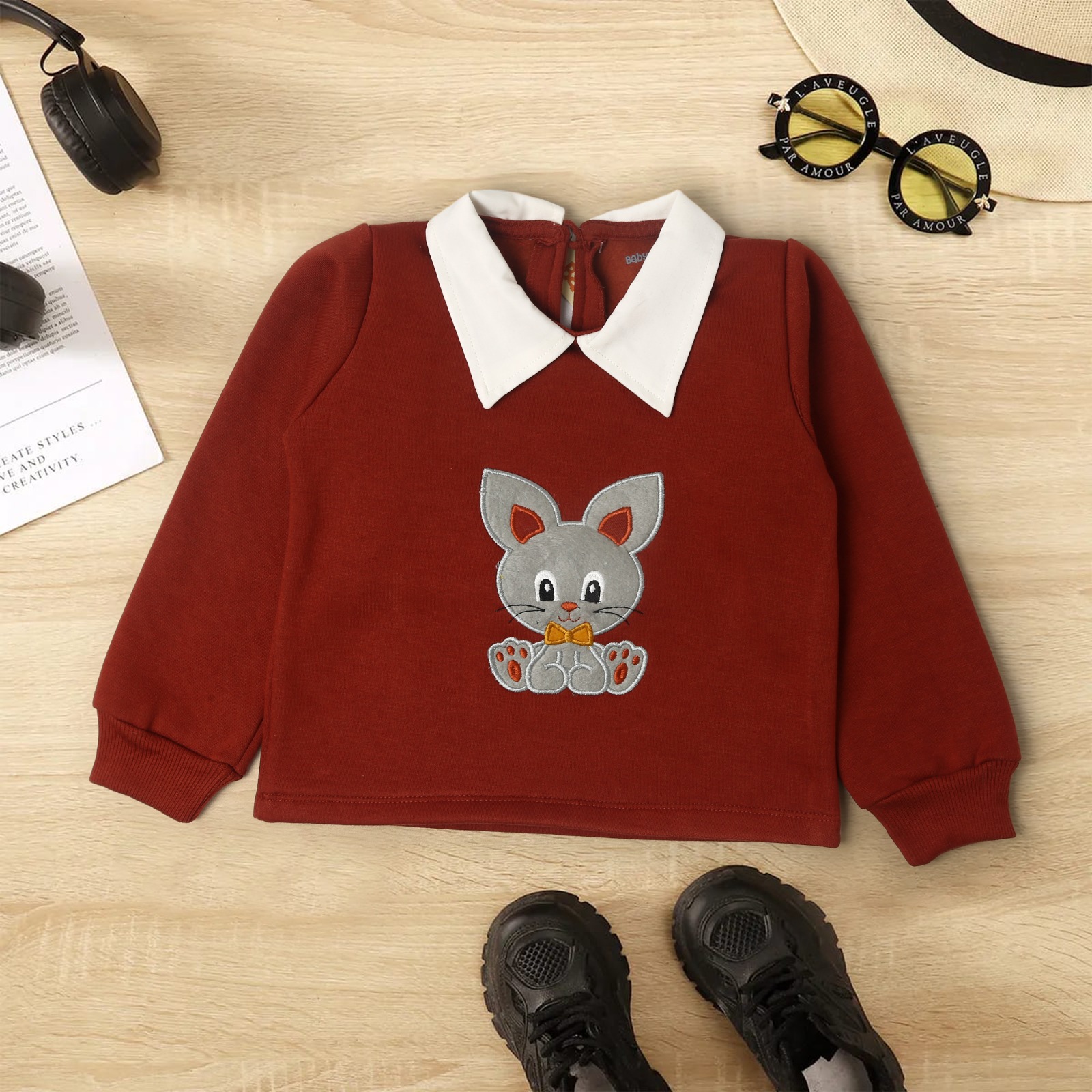 Collar Embroidery Sweatshirt for Kids - Maroon