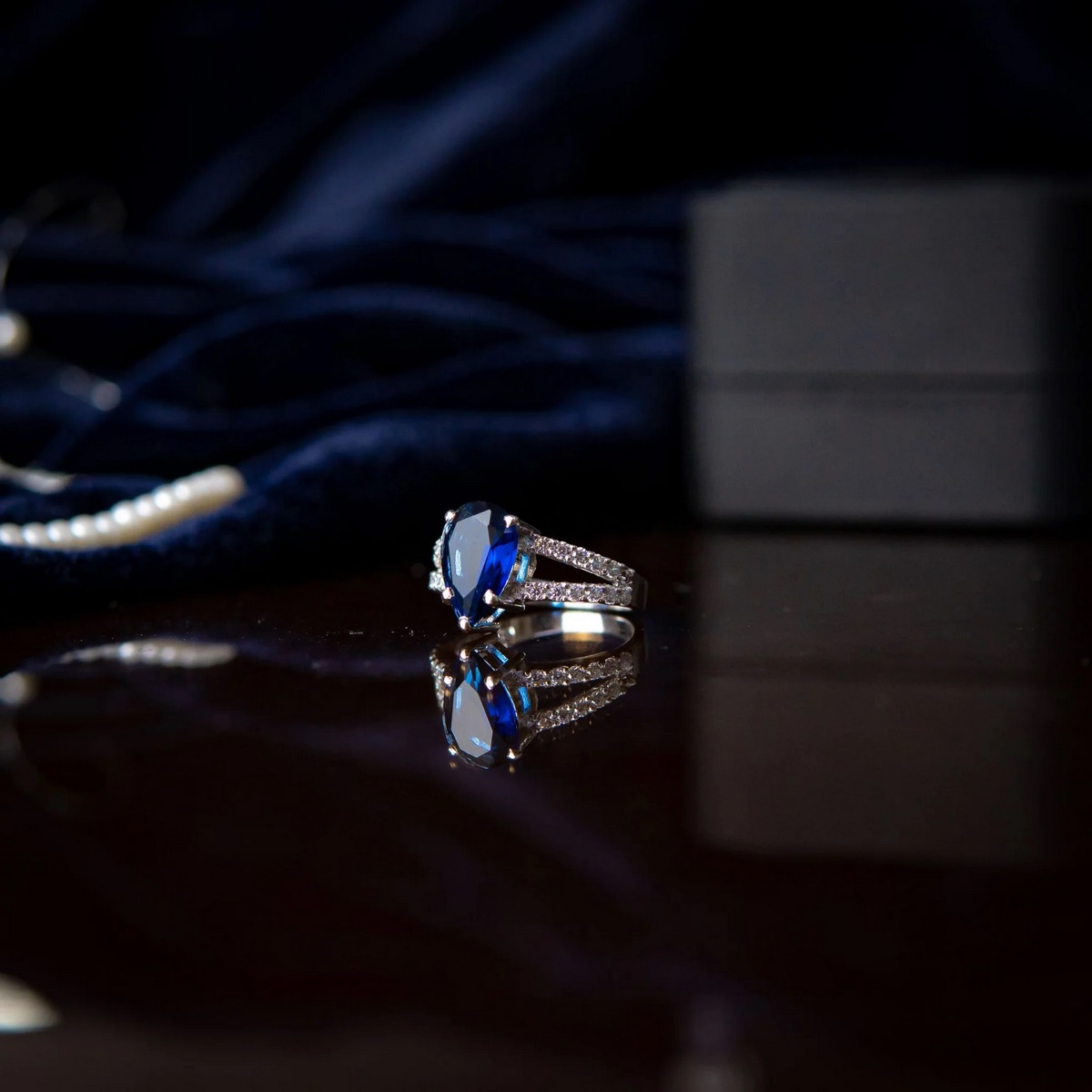 BLUE SAPPHIRE TEAR DROP RING YKL Jewellers Ring Collection