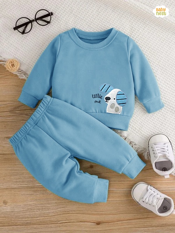 Embroidery Fleece Sweatshirt with Sweatpants – With me – Blue – Kids Wear 2 Pc Se