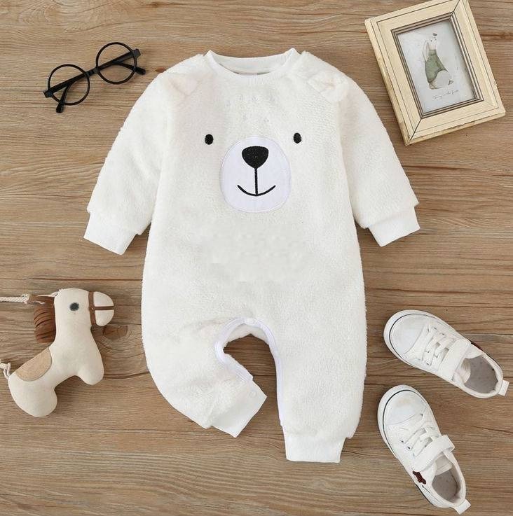 Bear Full Sleeves Baby Jumpsuit – White