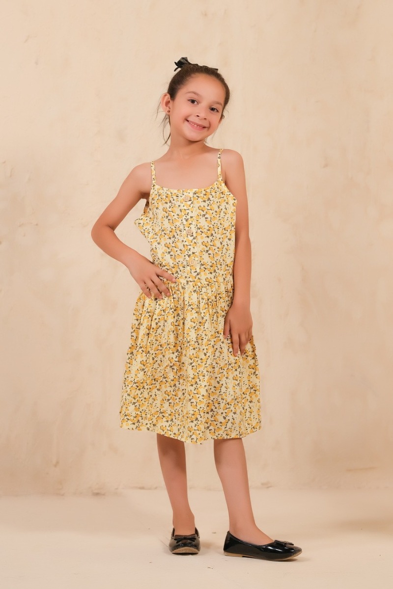 Allover Floral Print Frock – Yellow