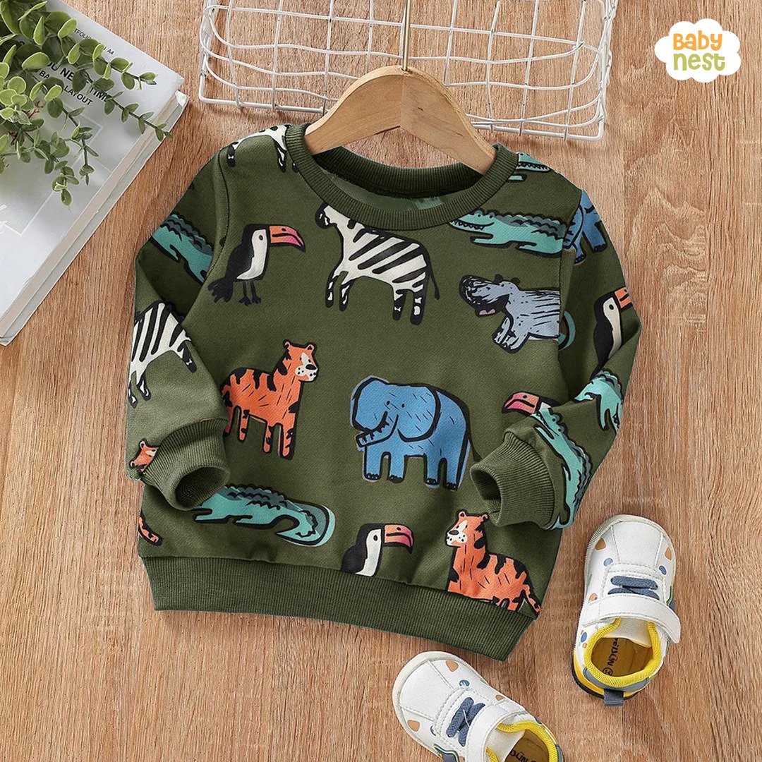 Animal Printed Long Sleeve Sweatshirt for Kids – Green