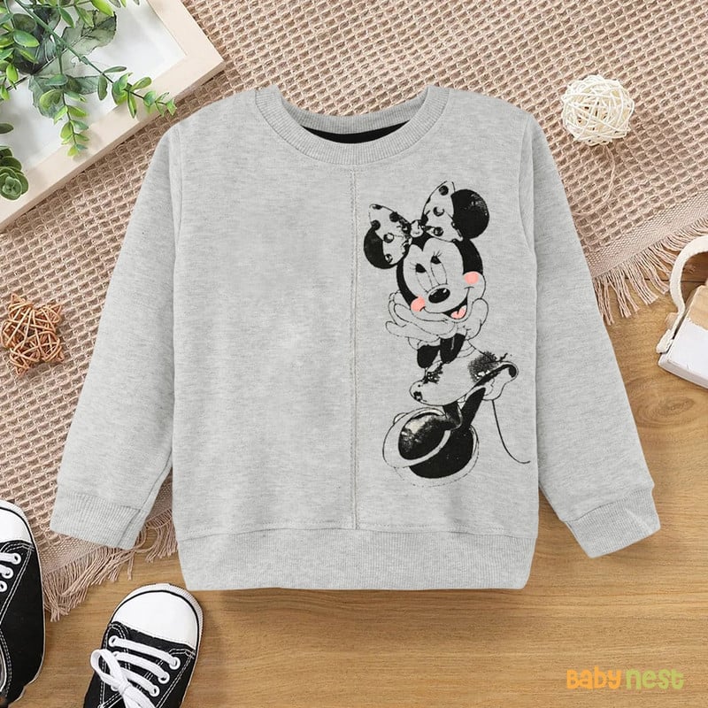 Full Sleeve Minnie Mouse Printed Sweatshirt For Kids Grey