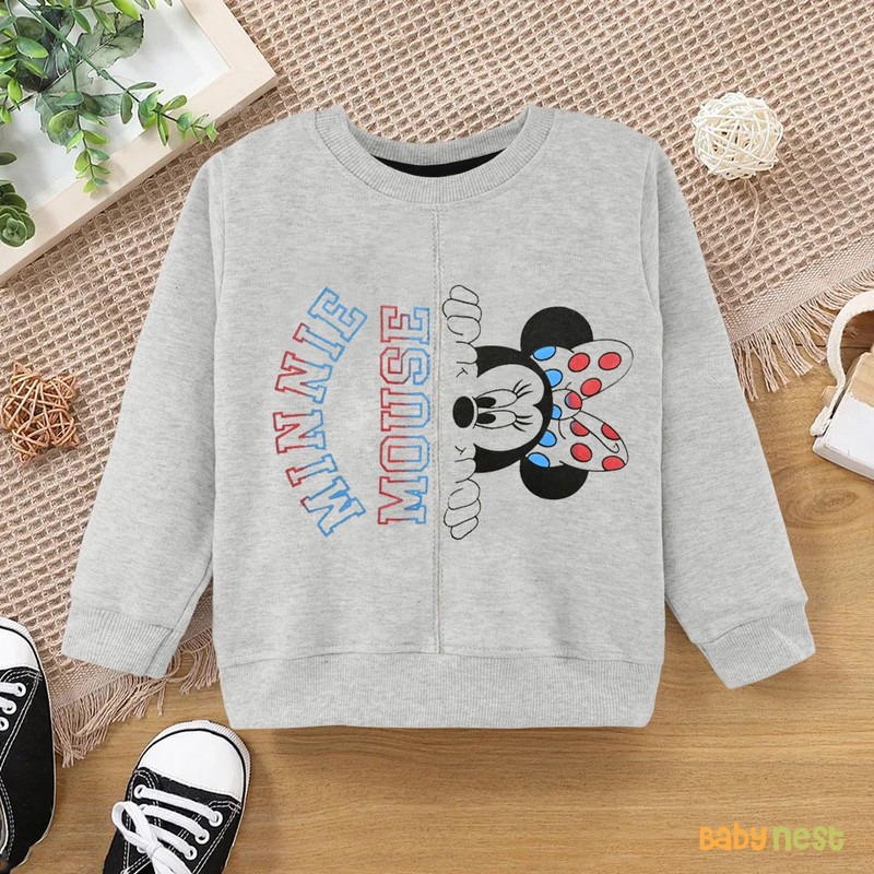 Full Sleeve Minnie Mouse Hide Seek Printed Sweatshirt for Kids Grey