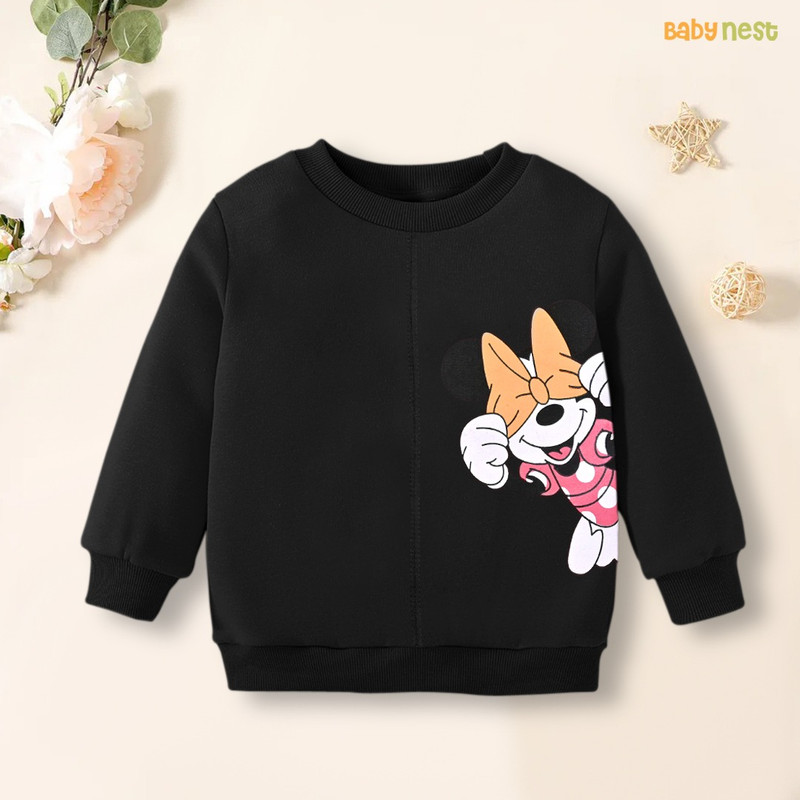 Minnie Mouse Character Printed Full Sleeves Sweatshirt for Kids – Black