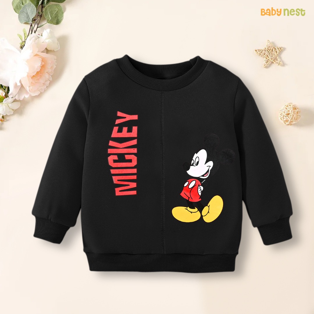 Mickey Mouse Character Printed Full Sleeves Sweatshirt for Kids – Black