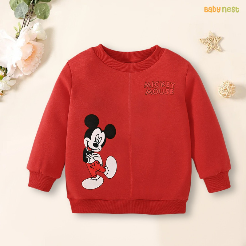 Mickey Mouse Character Printed Full Sleeves Sweatshirt for Kids – Red