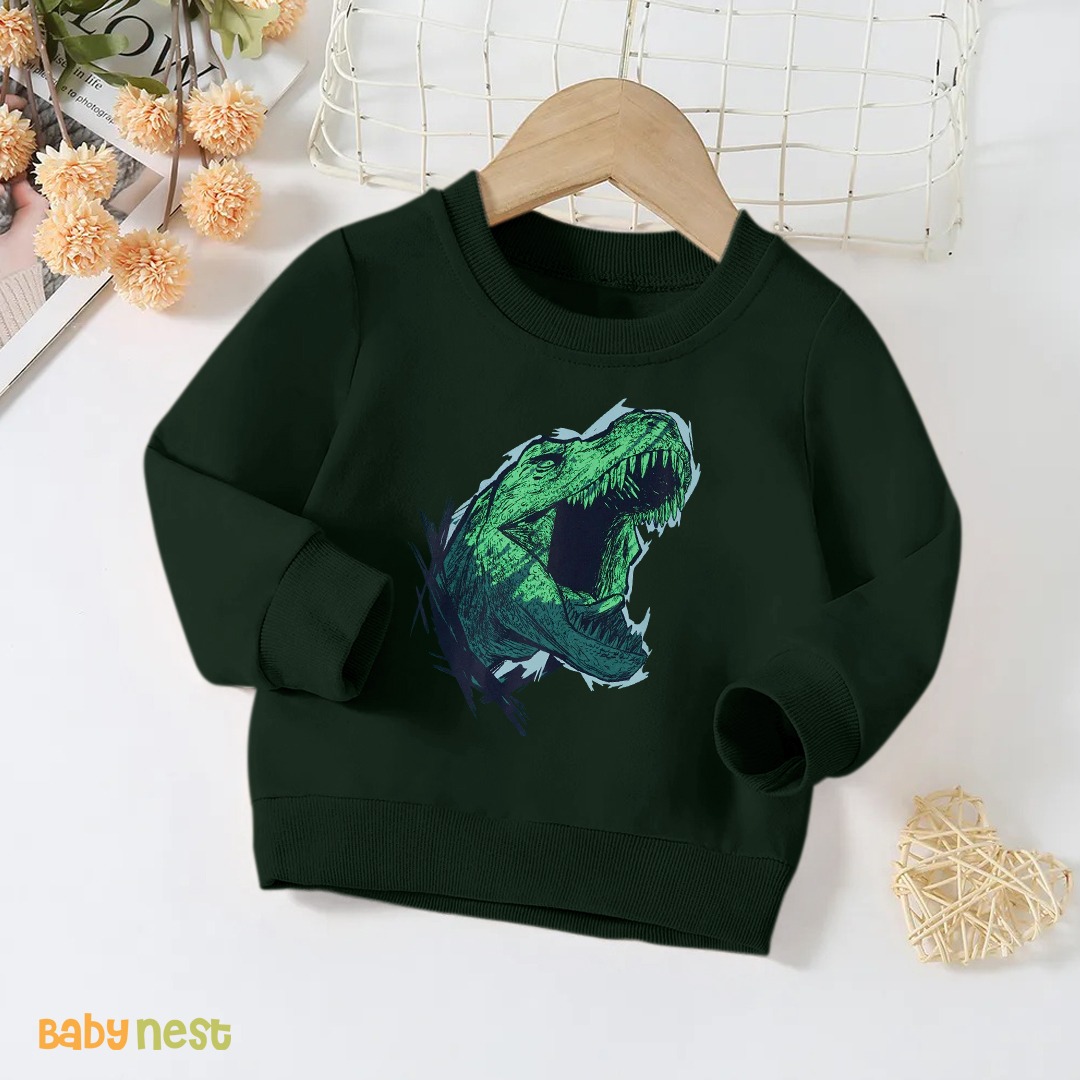 Dinosaur Face Sweatshirt For Kids Dark Green