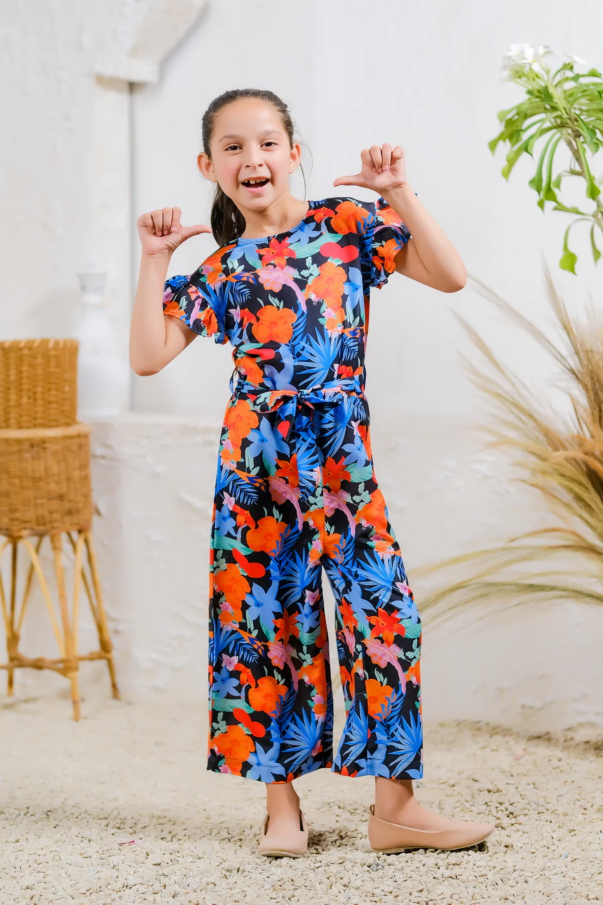 Kids 1 pc ready to wear - Midnight Tropics Jumpsuit