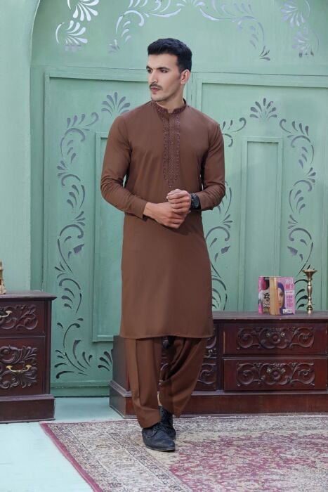Brown Carob TGM Kameez Shalwar Suit Eid Collection