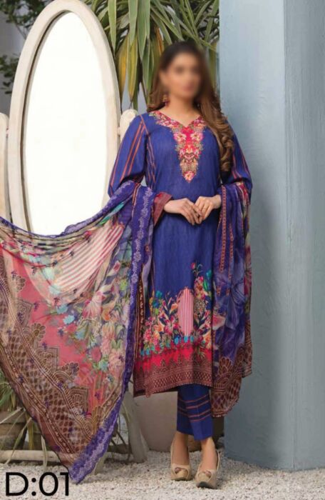 Sanam Saeed Printed Lawn With Chantelle Dupatta Collection D-01