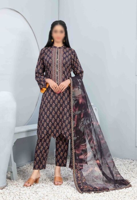 FAHA Embroidered Linen Digital Printed 3pcs - Fancy Dupatta Collection 2023 - D 8025