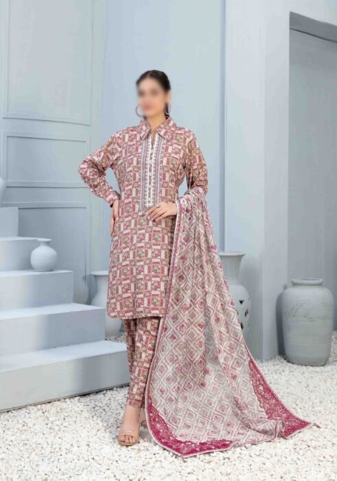 FAHA Embroidered Linen Digital Printed 3pcs - Fancy Dupatta Collection 2023 - D 8028