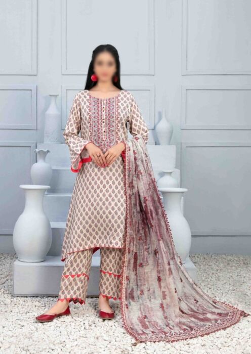 FAHA Embroidered Linen Digital Printed 3pcs - Fancy Dupatta Collection 2023 - D 8033
