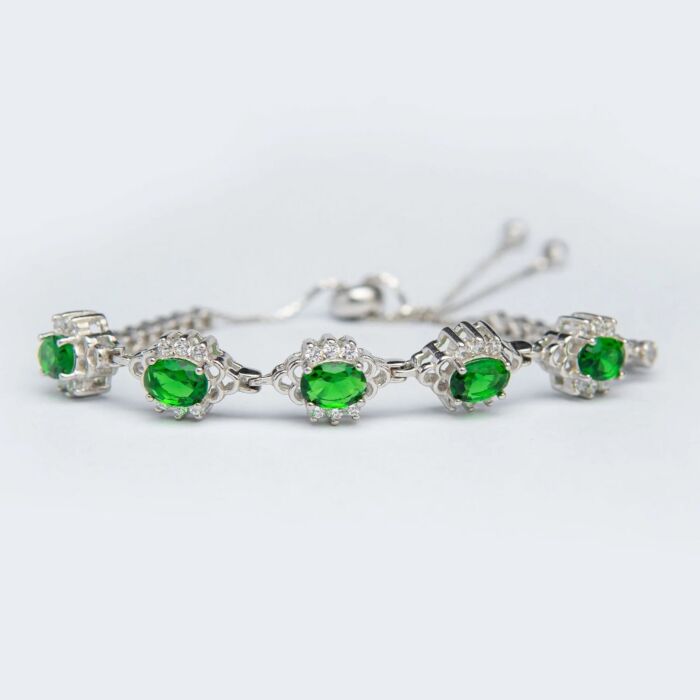 GREEN EMERALD ADJUSTABLE ELLIPTICAL BRACELET YKL Jewellers Bracelet Collection