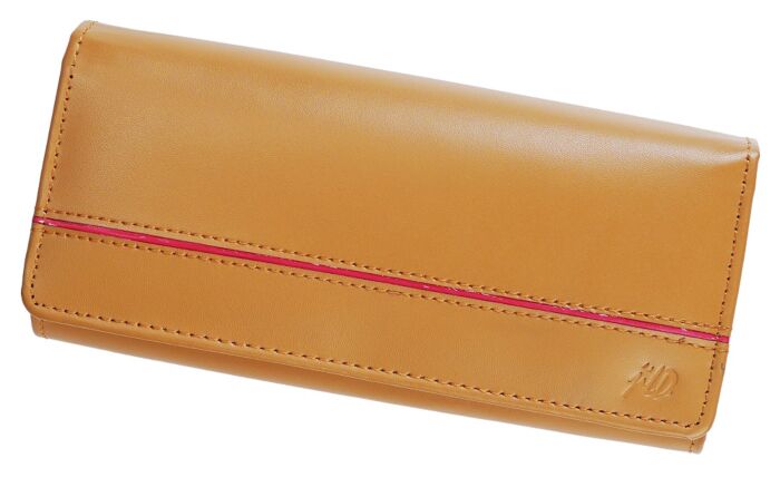 Women Round Stripe Leather Clutch Long Wallet PIPIN CAMEL 
