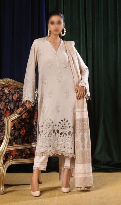 TL 60 Tehzeeb Embroidered Leather Peach With Velvet Jacquard Shawl Collection by Riaz Arts Vol-01