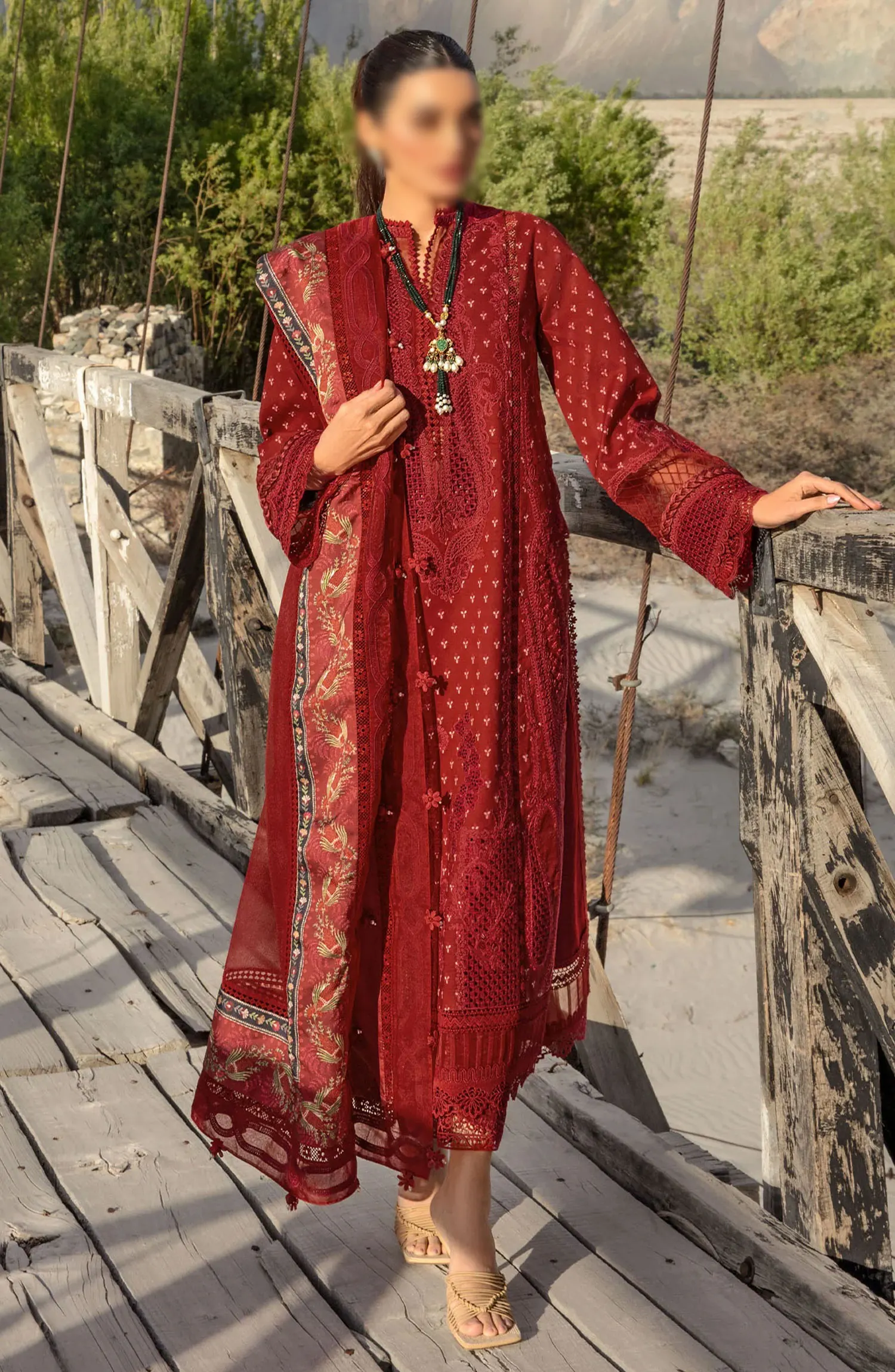 Crimson Luxury Lawn Collection 2024 - D1 A Dancing Paisleys - Ruby