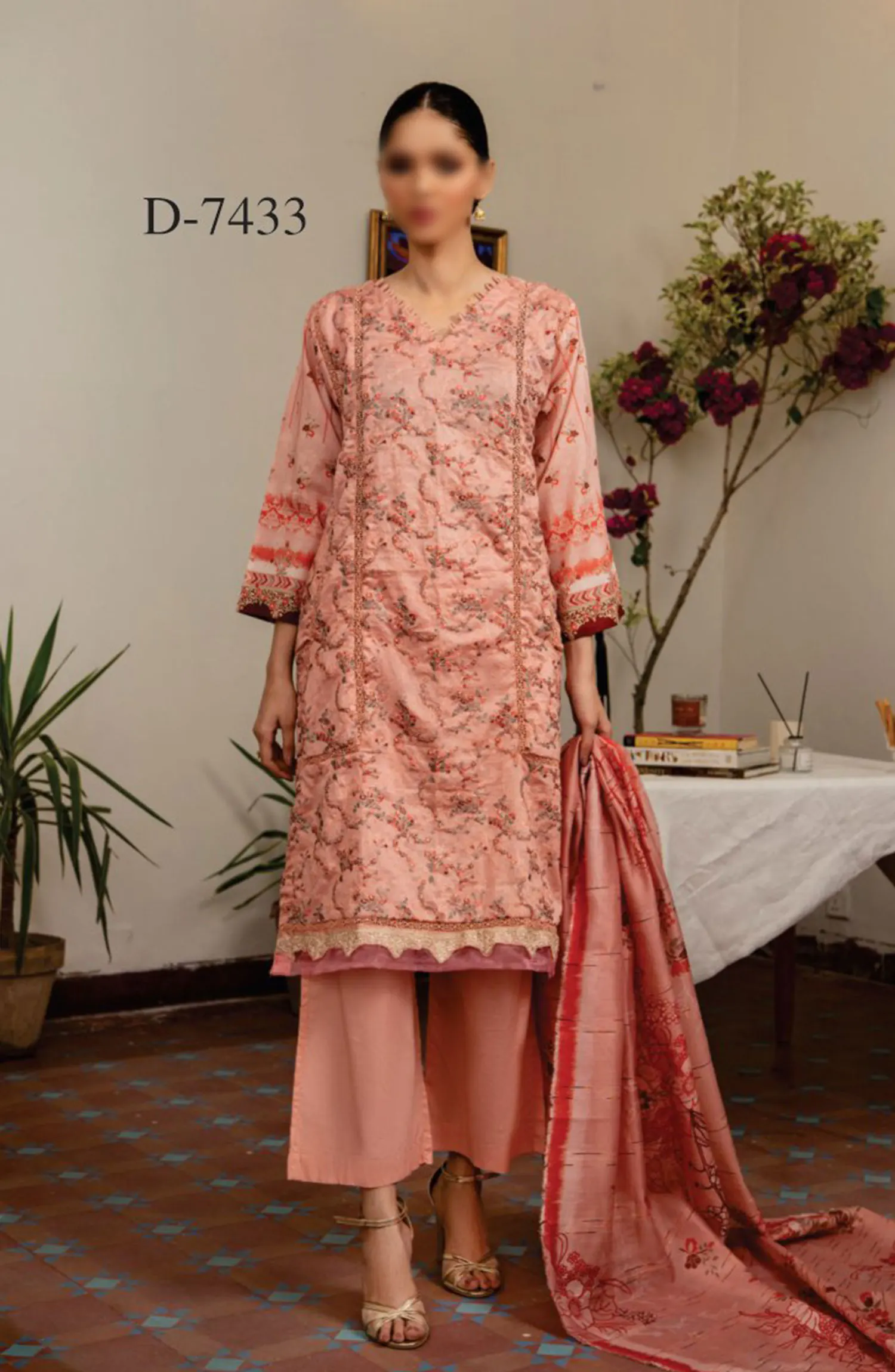 SAHL Embroidered Luxury Lawn Collection - D-7433