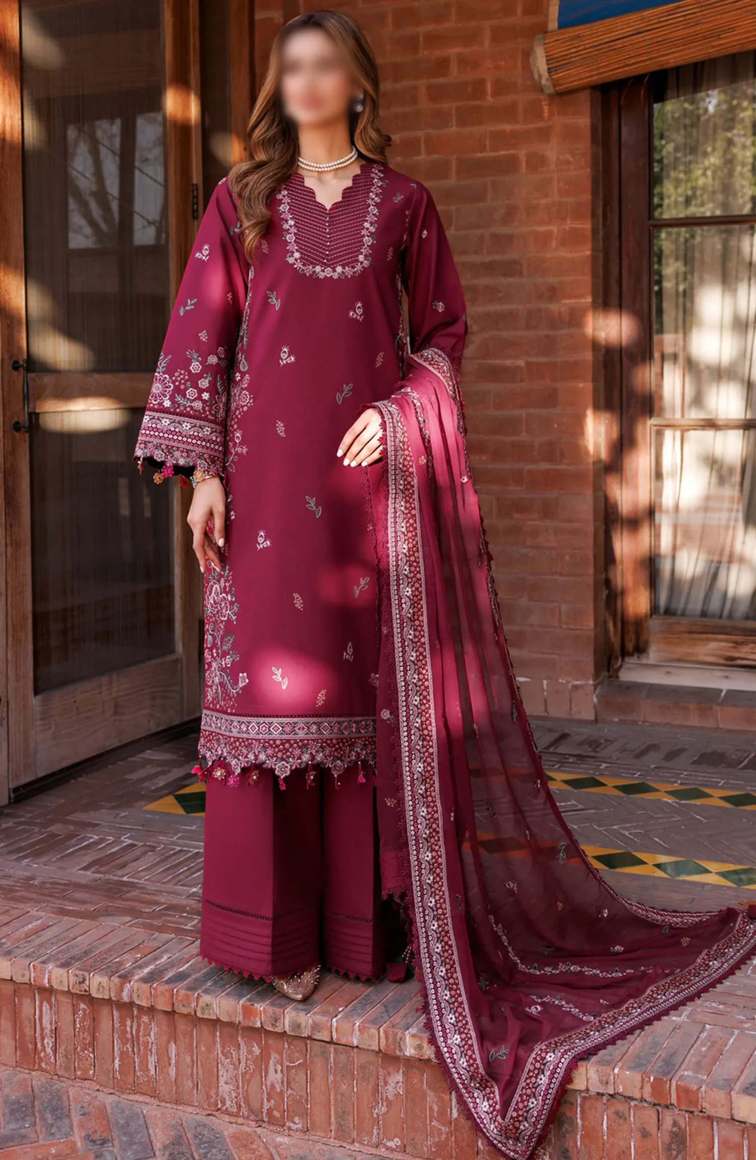 Farasha Dastoor Embroidered Lawn Collection 2024 - D 01  Ruby Glam