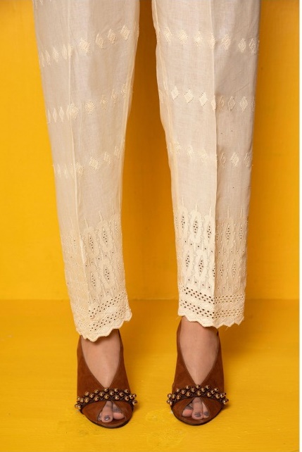 Chikankari Embroidered Cotton Trouser By Amna Khadija D-02