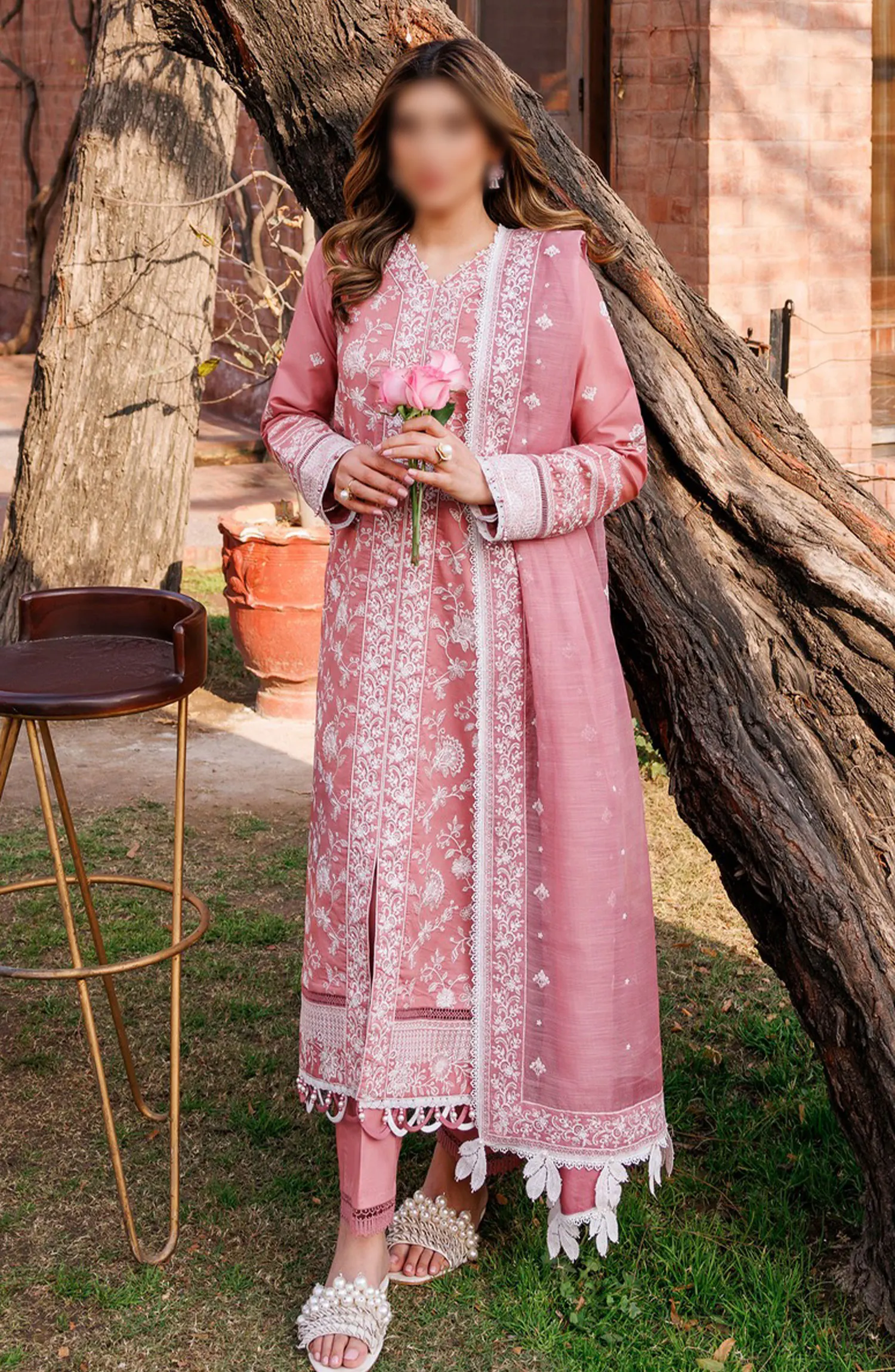 Farasha Dastoor Embroidered Lawn Collection 2024 - D 05 Pearl Mist