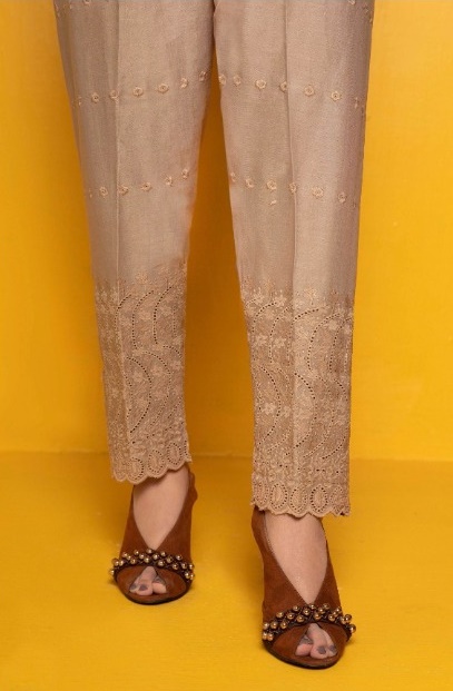 Chikankari Embroidered Cotton Trouser By Amna Khadija D-06