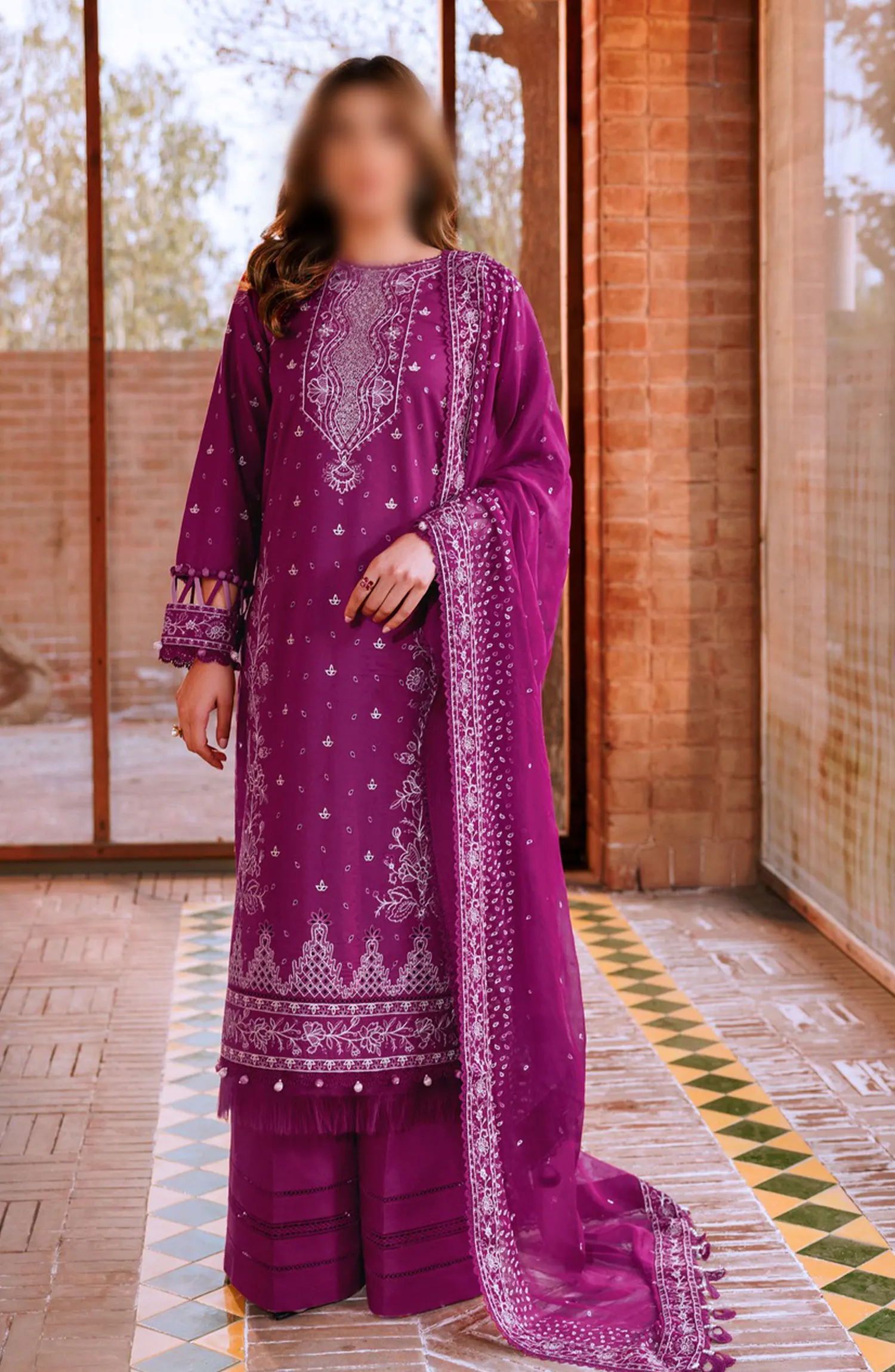 Farasha Dastoor Embroidered Lawn Collection 2024 - D 08 Tempting Berry