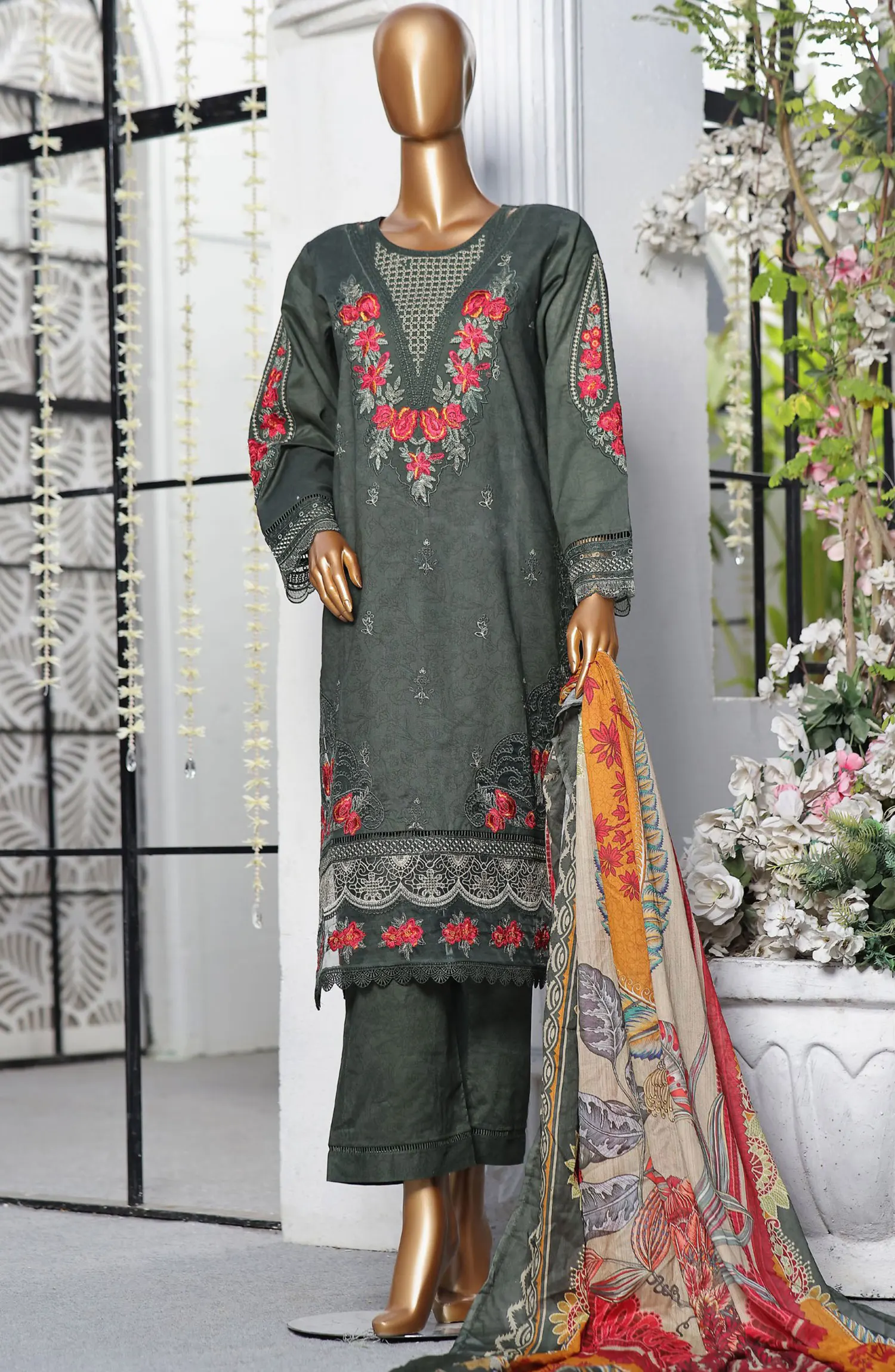 Sadabahar Premium Embroidered Printed Lawn Collection 2024 - D 1004 GREEN
