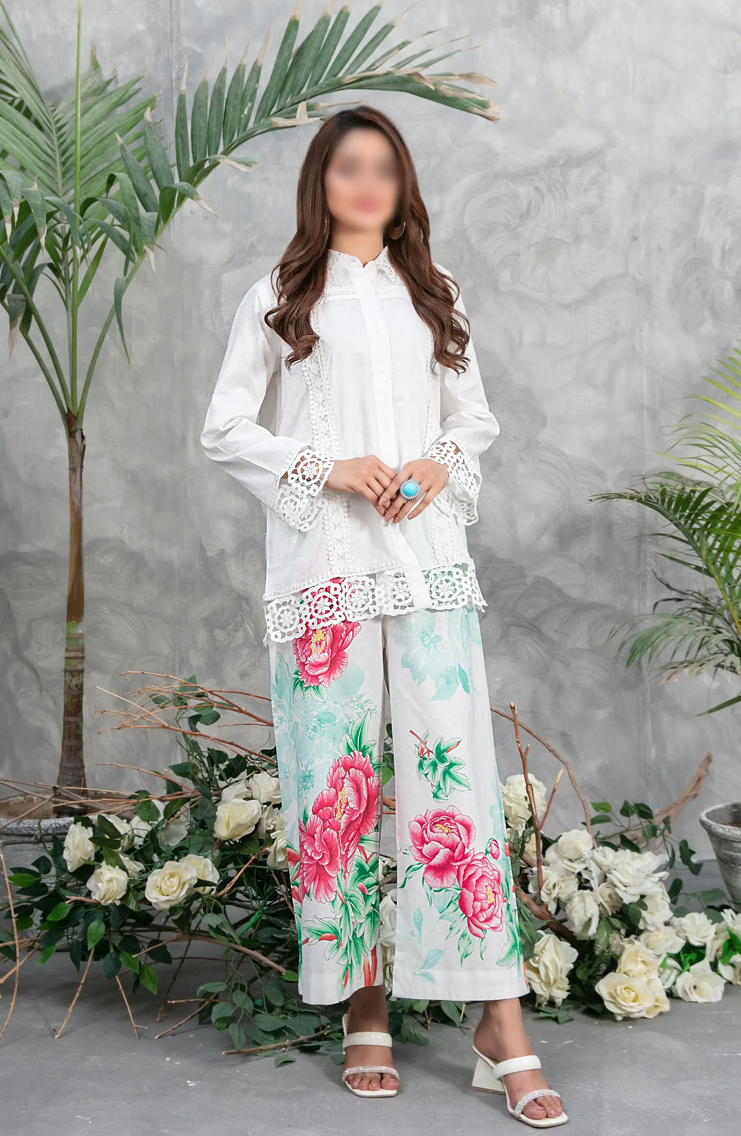 Sian - Lace Embroidered Jacquard Lawn Shirt Collection - D 1861
